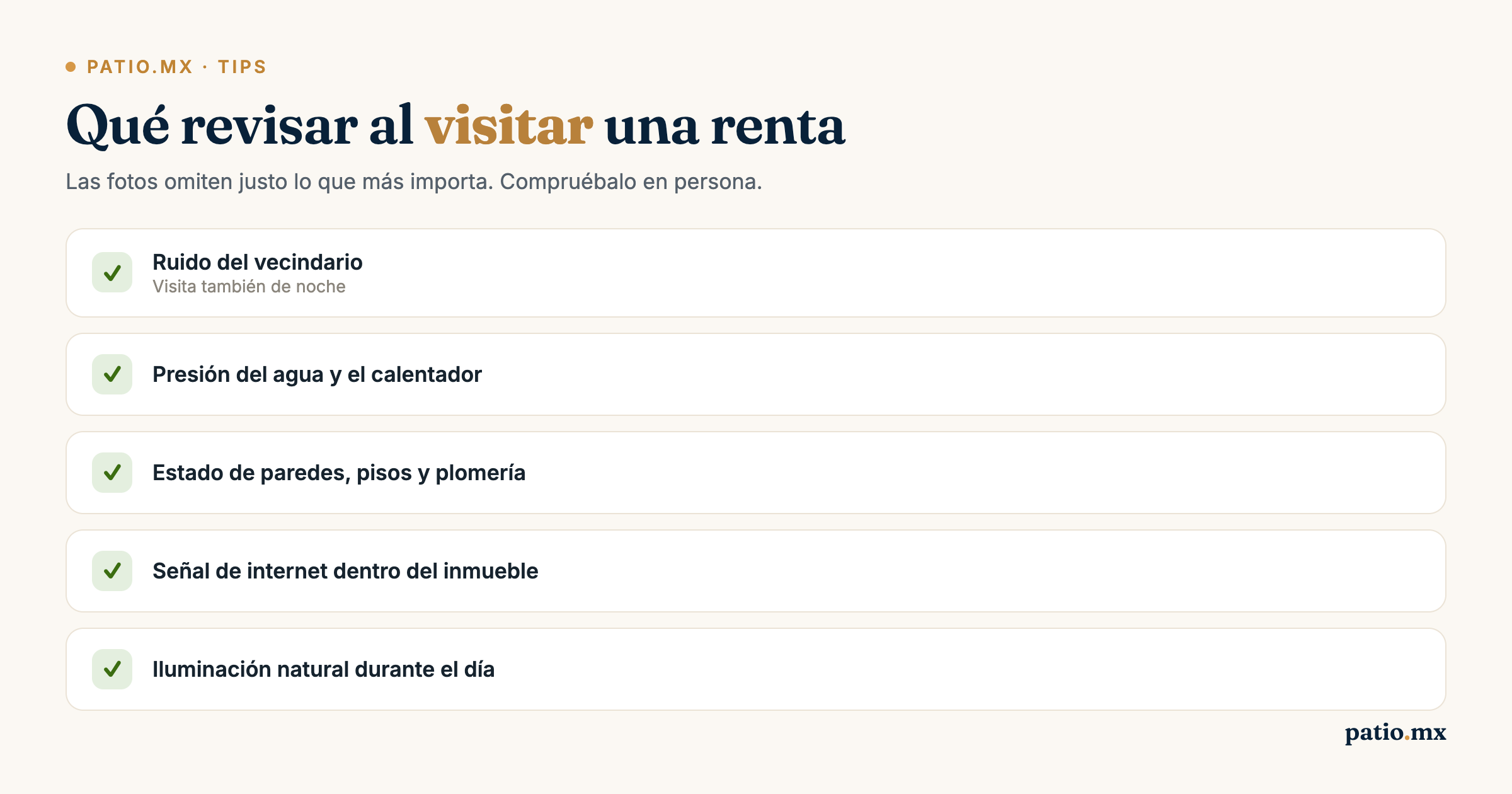 Infografía: Lista de verificación para visitar una propiedad
